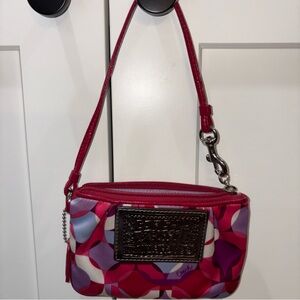 Coach Poppy  Pink/Purple Wristlet, Leather Trim, Top Zip, Silver Hardware